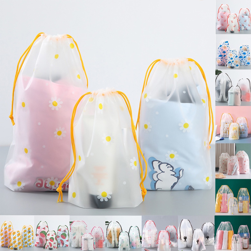 Túi Đựng Quần Áo Bằng Nhựa PVC Trong Suốt Chống Thấm Nước In Họa Tiết Trái Tim Xinh Xắn