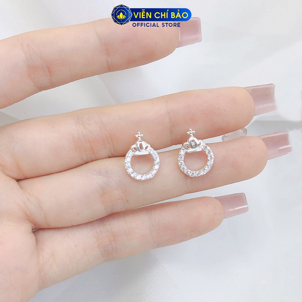 Bông tai bạc nữ vương miện đính đá lấp lánh chất liệu bạc 925 thời trang phụ kiện trang sức nữ Viễn Chí Bảo B400542