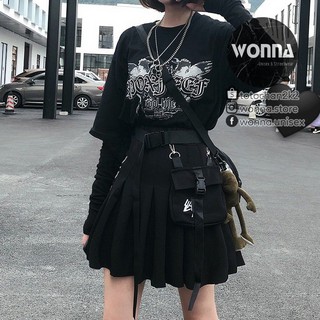 SKIRT chân váy caro đen kèm belt + túi cá tính unisex ulzzang street style
