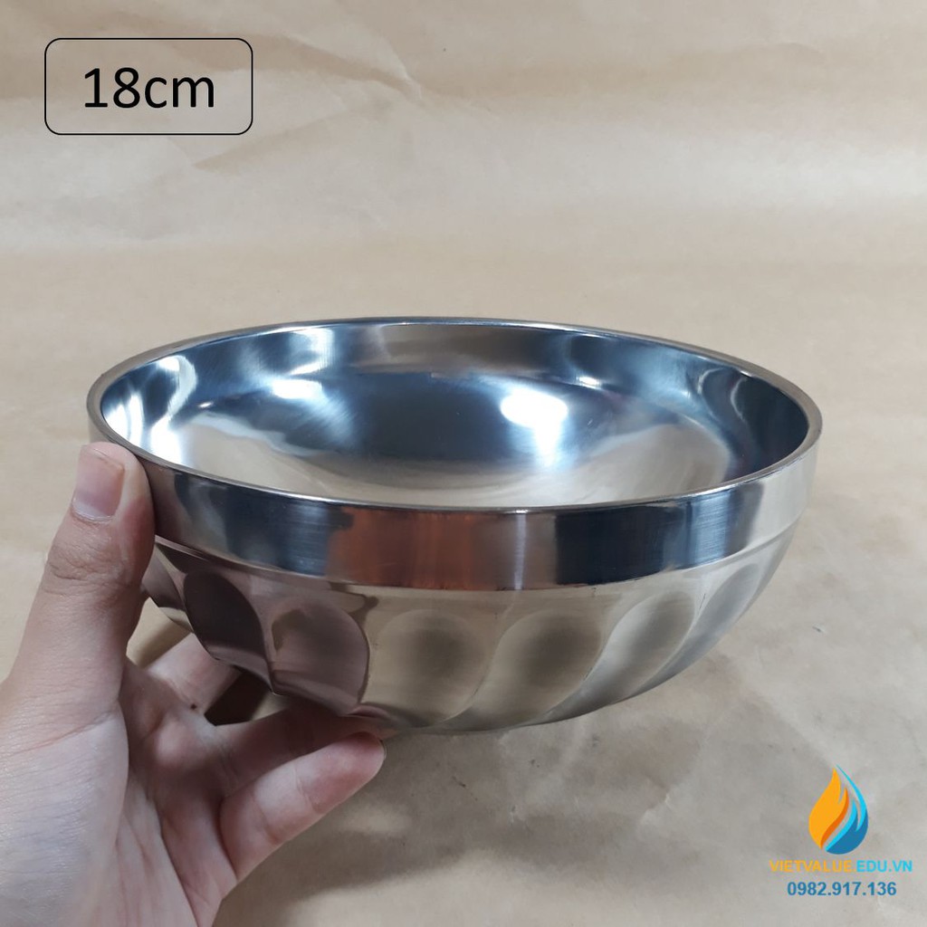 Bát tô Inox loại to đường kính miệng 18cm, chất liệu Inox không gỉ, dành cho học sinh tiểu học