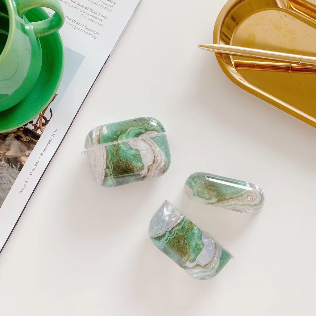 Ốp lưng bảo AirPods Pro Casing Hard Green Marble Motif  thiết kế đơn giản dành cho Apple Airpods 3 AirPod Cover