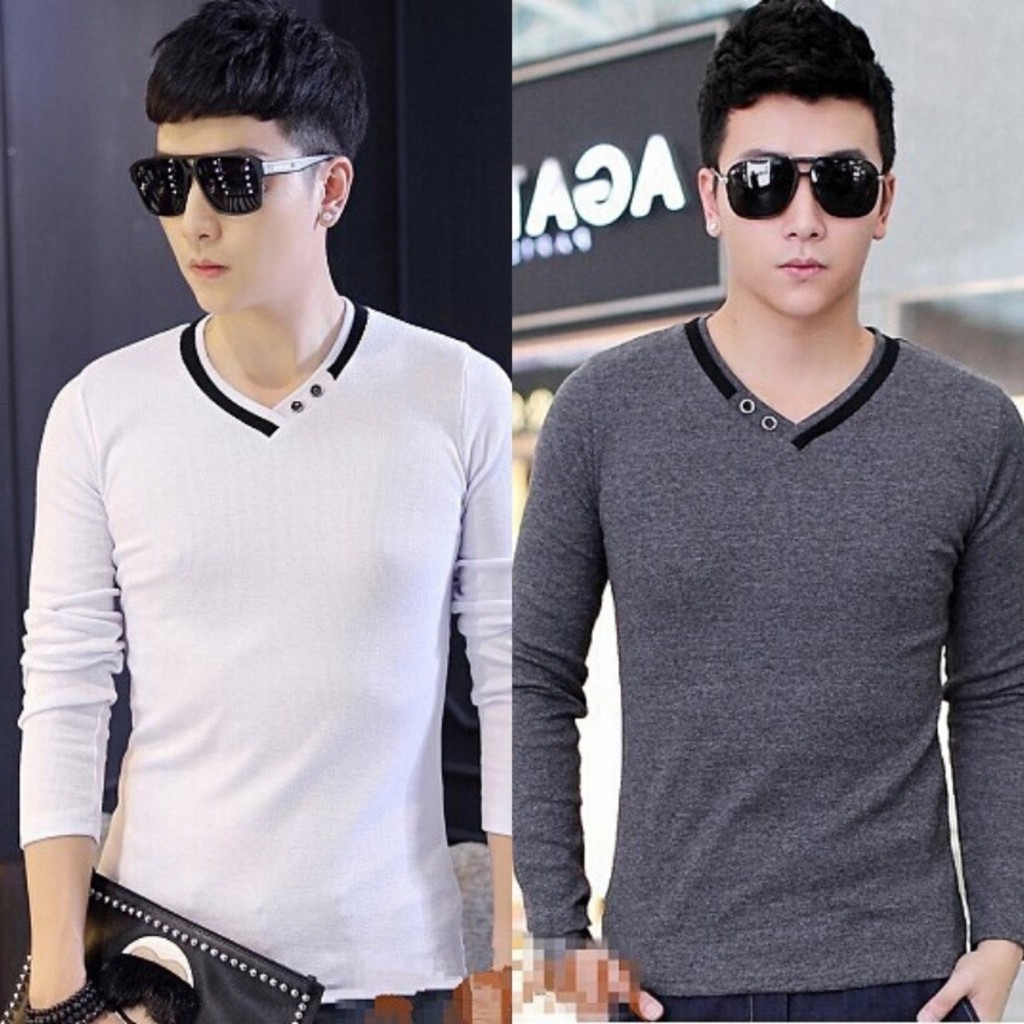 [Giá Sập Sàn] Áo thun nam dài tay cổ tim phong cách thời trang hàn quốc -A010 | BigBuy360 - bigbuy360.vn