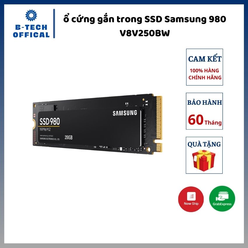 Ổ cứng gắn trong SSD Samsung 980 250GB M.2 NVMe PCIe Gen 3.0 x4 MZ-V8V250BW - Hàng chính hãng bảo hành 5 năm