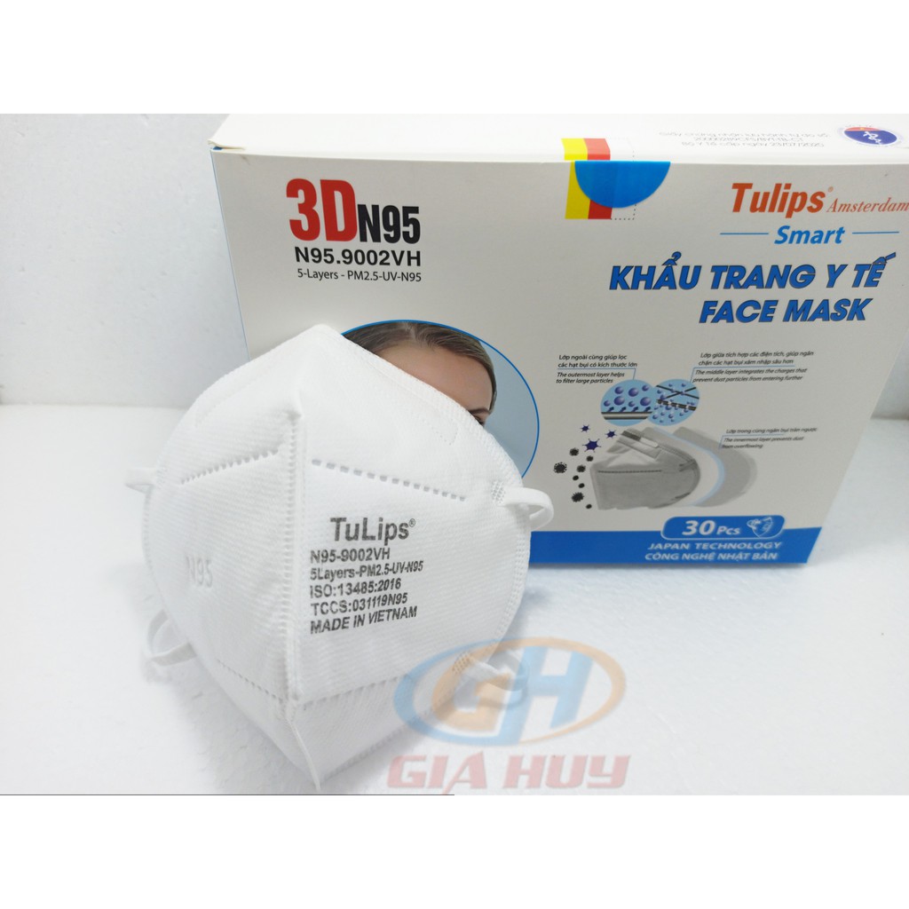 (Chính Hãng) Khẩu Trang Tulips 3D N95 Lọc Bụi PM2.5 siêu Mịn - 9002VH | WebRaoVat - webraovat.net.vn