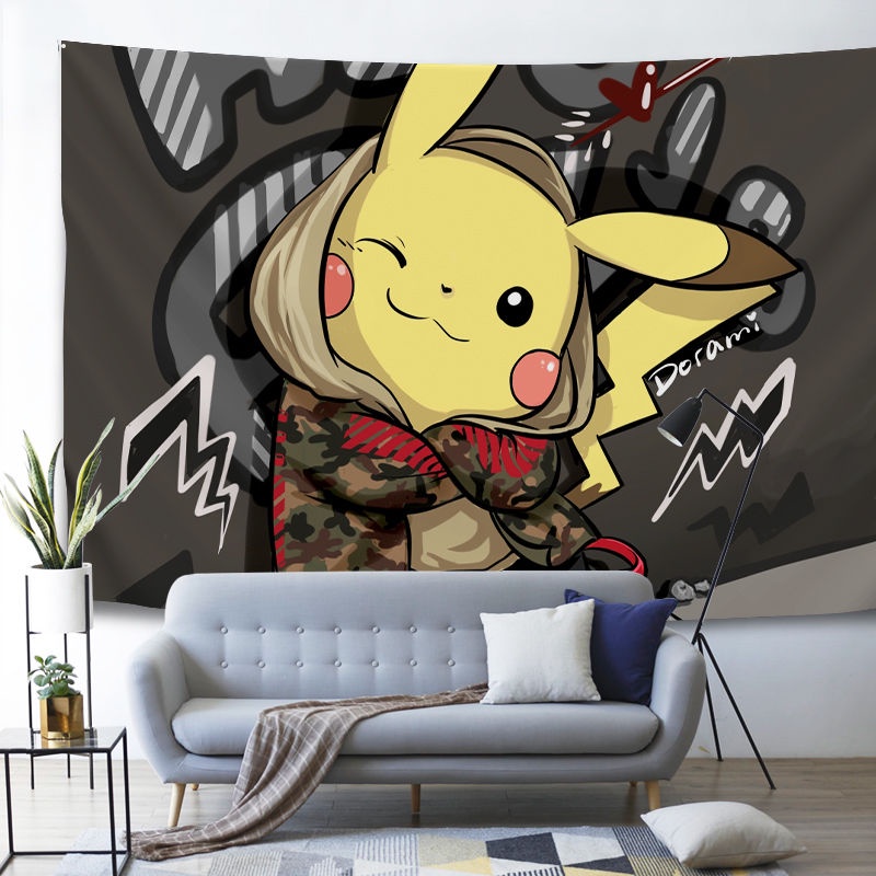 Hanging Cloth Background Cloth Japanese Cartoon Pikachu Internet CelebrityinsBedroom Photo Wall Covering Tapestry Living Room Decorative Canvas