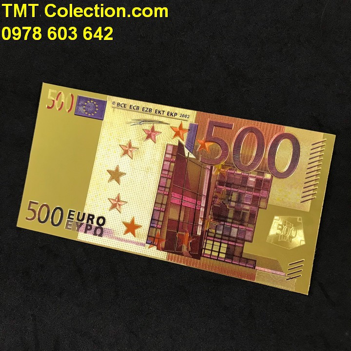 Tiền 500 EURO mạ vàng; Tờ tiền màu vàng ánh kim sáng bóng; Dài 16cm, rộng 8cm- SP000146