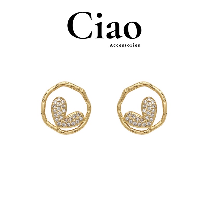 [HOẢ TỐC 1H] Khuyên tai/ Bông tai mạ bạc S925 thiết kế bản tròn hình tim Heart Circle Ciao