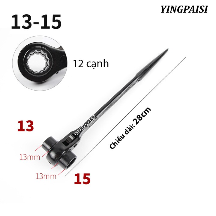 Cờ lê đuôi chuột 13-15mm, cờ lê giàn giáo tự động YINGPAISI thép cứng CR-V, tuýp giàn giáo đa năng 2 đầu