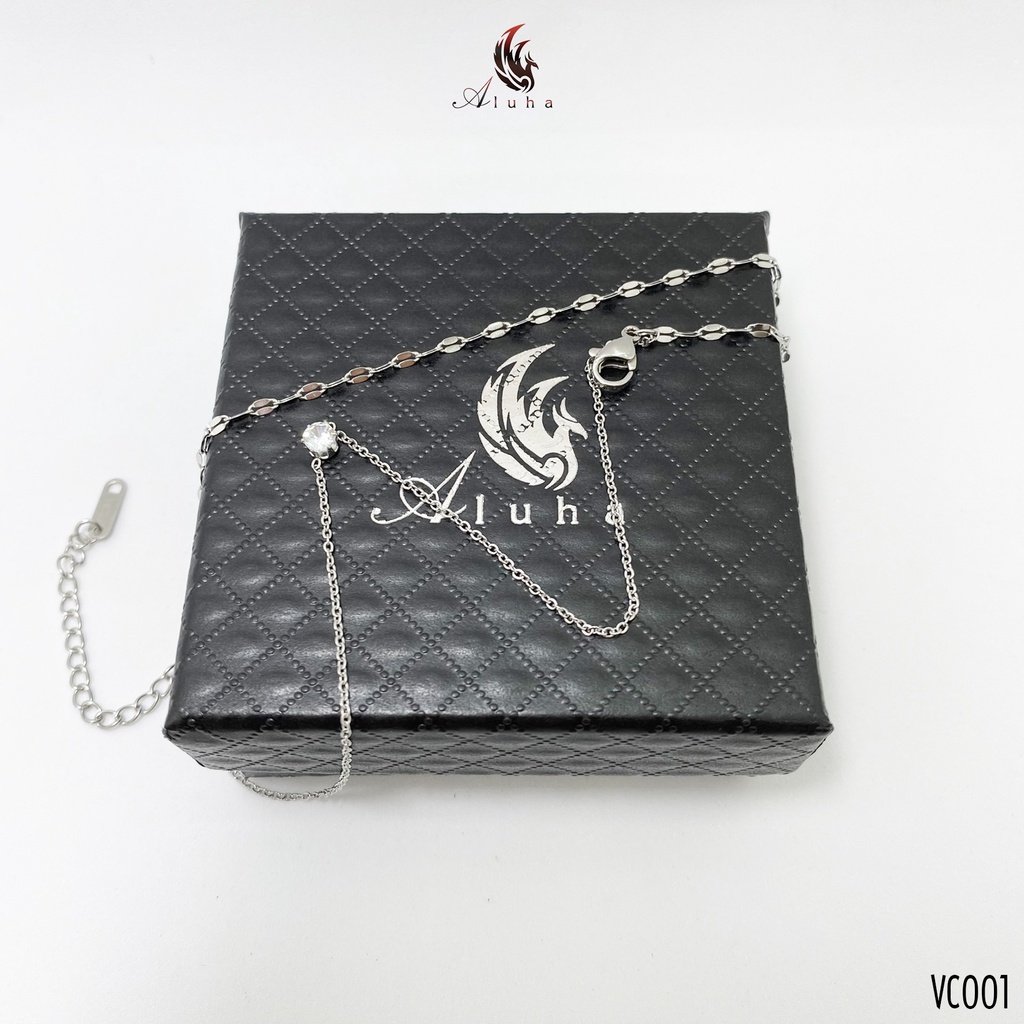 Vòng chân Titan không rỉ kiểu Pháp, thiết kế hai lớp đính đá Zirconia 4mm lên chân cực xinh - VC001 - Aluha