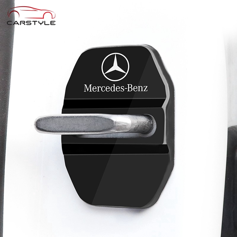 Set 4 nắp đậy ổ khóa cửa xe bằng thép không gỉ cho Mercedes-Benz Amg C E CLA GLA GLC GLE GLB A B S 200 260 300 W205