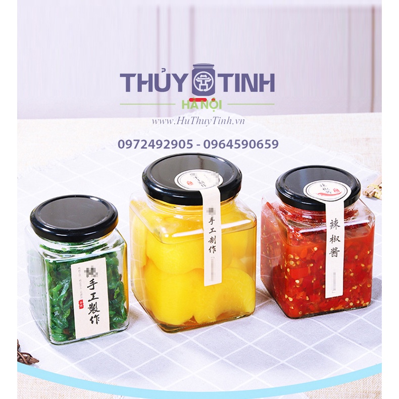 Hũ lọ thủy tinh vuông nắp thiếc đựng thực phẩm dung tích 50ml 100ml 200ml 280ml 380ml 500ml 730ml
