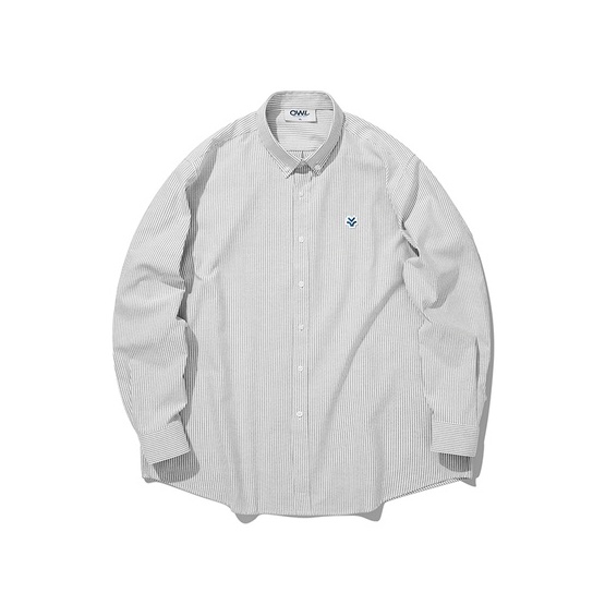 OWL BRAND ® LOGO OXFORD SHIRT - Áo sơ mi hình thêu đơn giản / Sọc xám