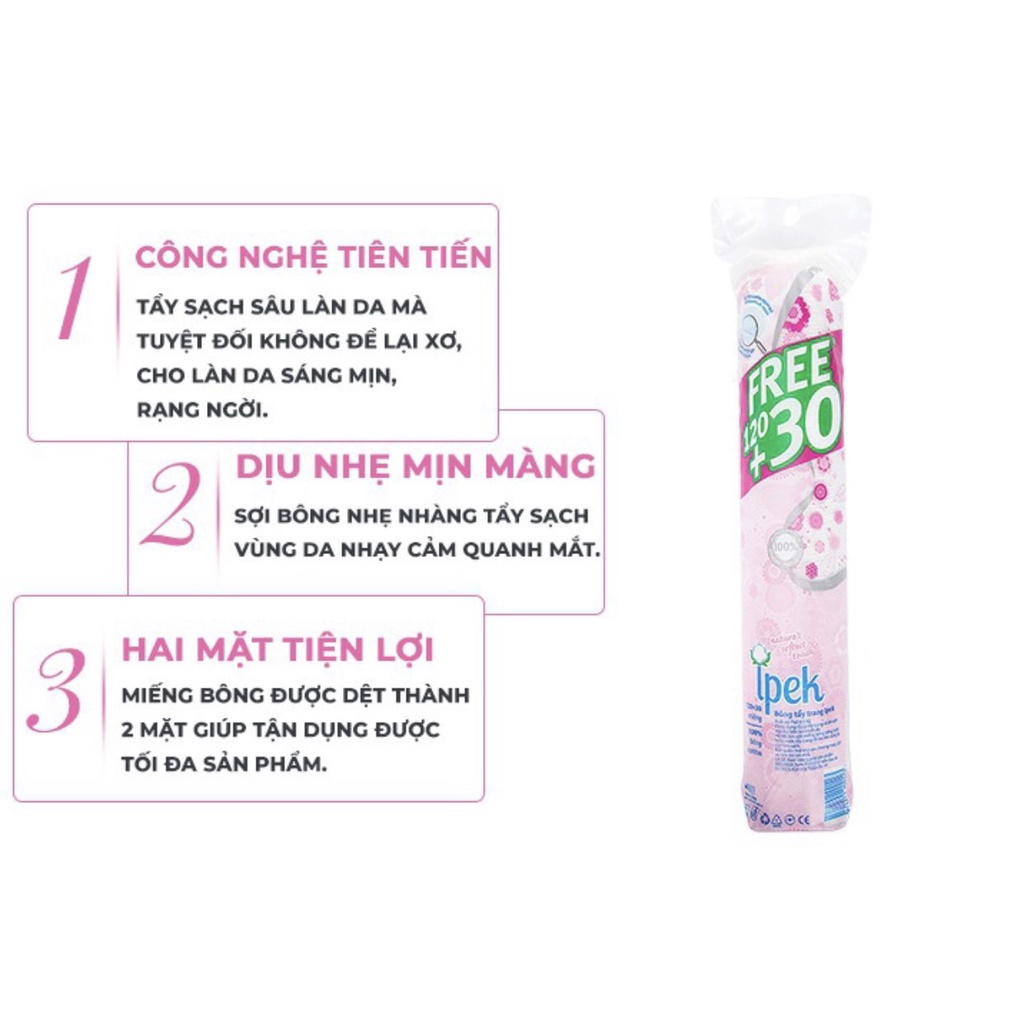 BÔNG TẨY TRANG IPEK KLASIK COTTON PADS MỀM MỊN CHÍNH HÃNG 150 MIẾNG