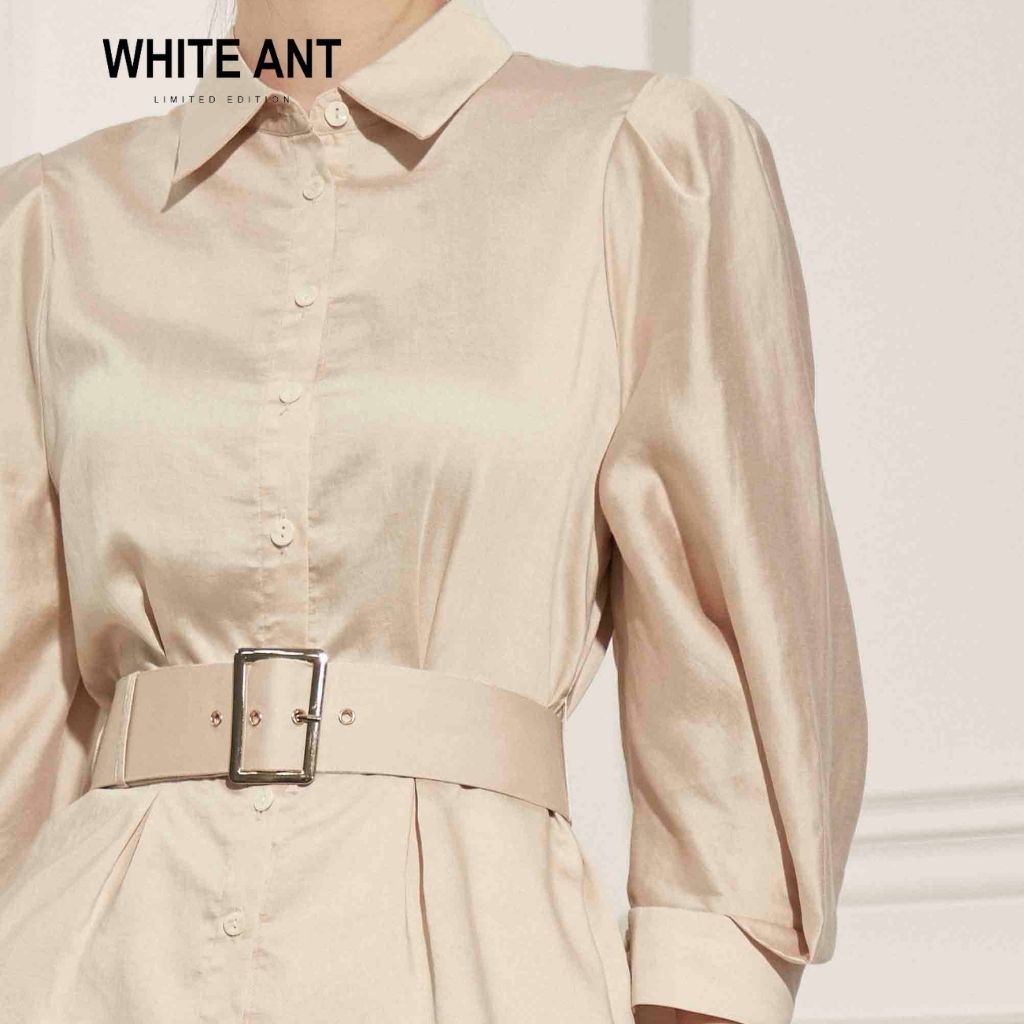 Sơ mi tay lỡ kèm đai eo nữ dáng đuôi tôm WhiteAnt vải modal
