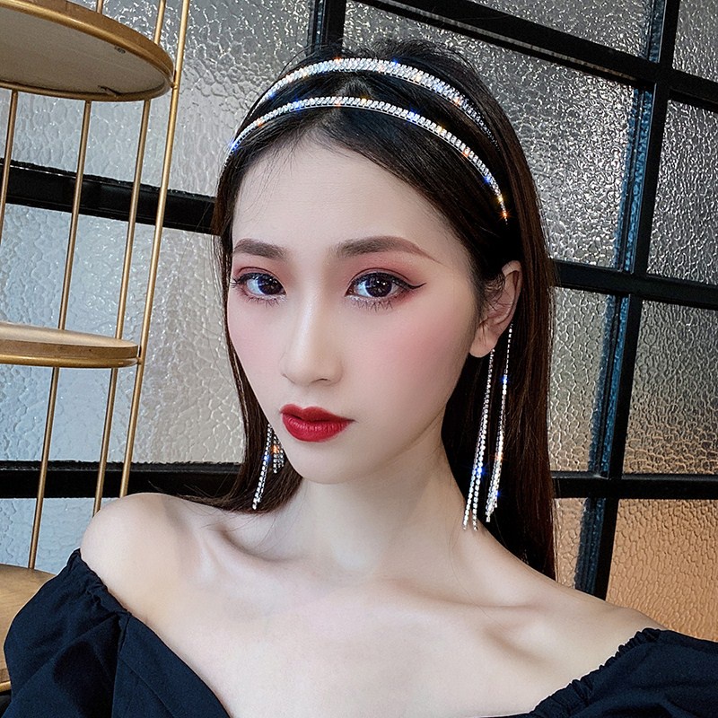 Băng Đô Cài Tóc Đính Đá Phối Tua Rua Phong Cách Mori Hàn Quốc Thời Trang