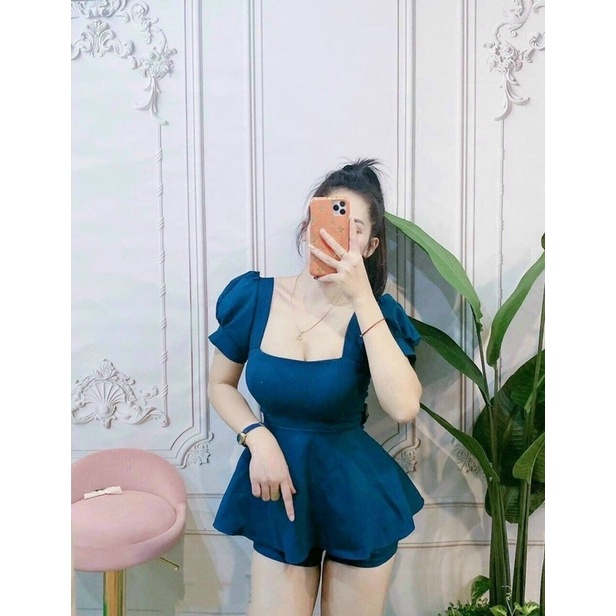 [Hàng đẹp ]Set đùi áo cổ vuông tay phồng có mút(hình thật)