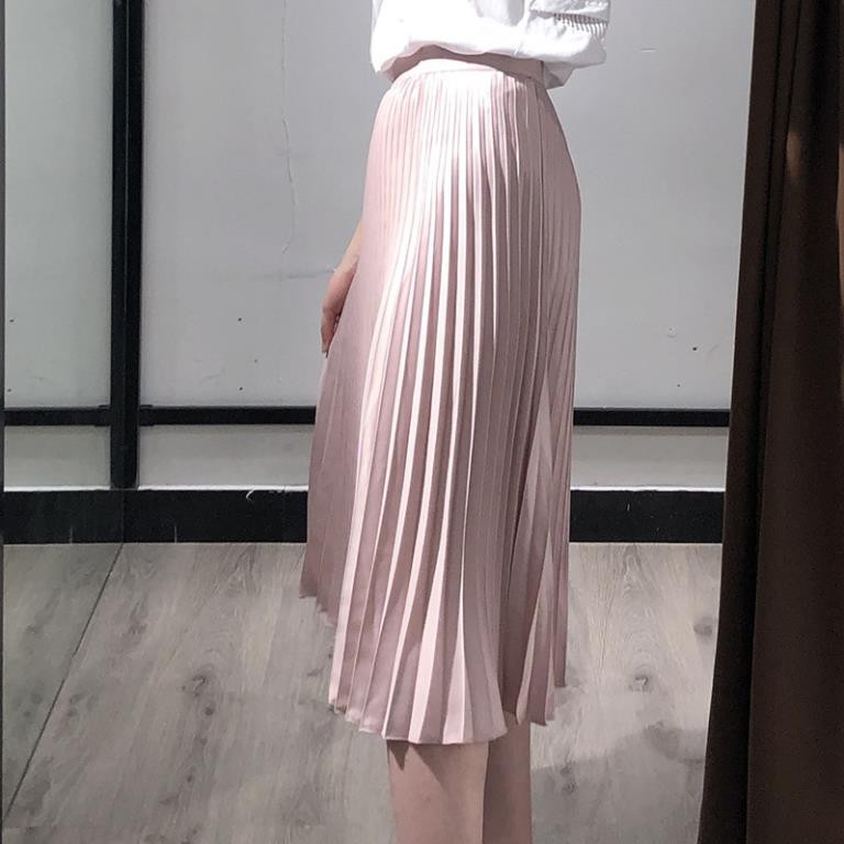 🍀 9.9 Chân váy H&M màu hồng nhạt mẫu 2020 (Pleated Skirt) .. Xinh