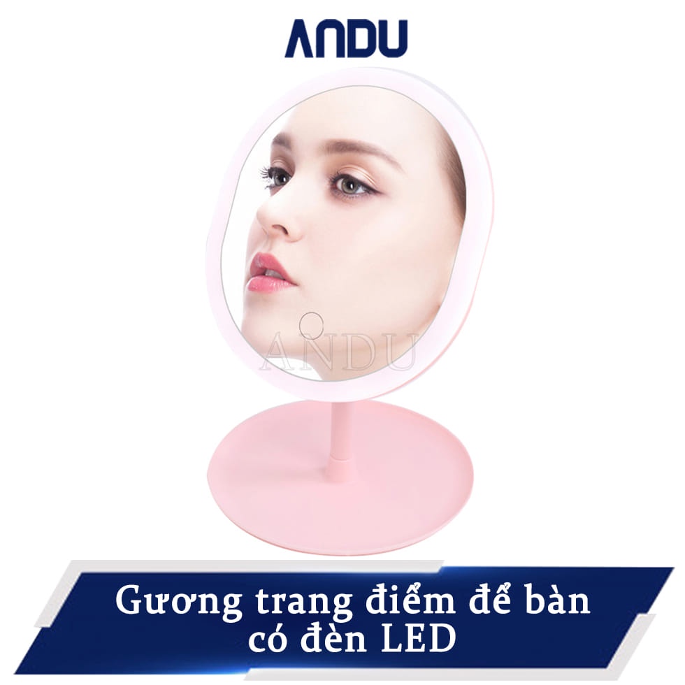 Gương Soi Trang Điểm Để Bàn Có Đèn Led Trợ Sáng Cực Đẹp