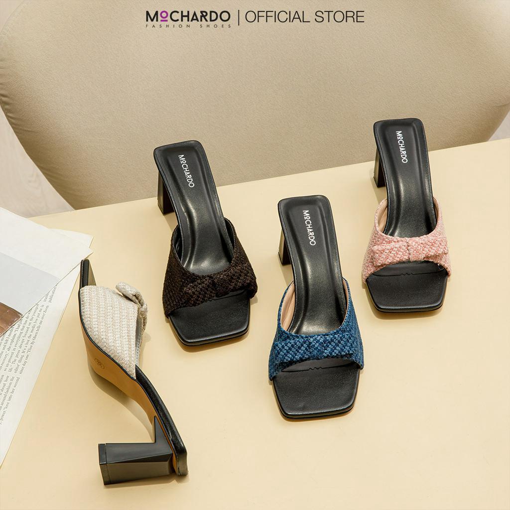 Dép Nữ Cao Gót Mùa Hè MOCHARDO MC.32 Quai Ngang Phối Nơ 6cm