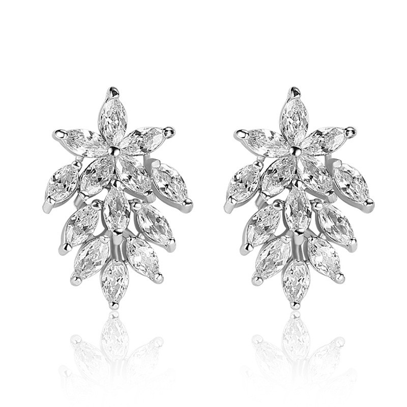 Star with the retro earrings micro-inlaid zircon trend fashion leaves creative wild earrings