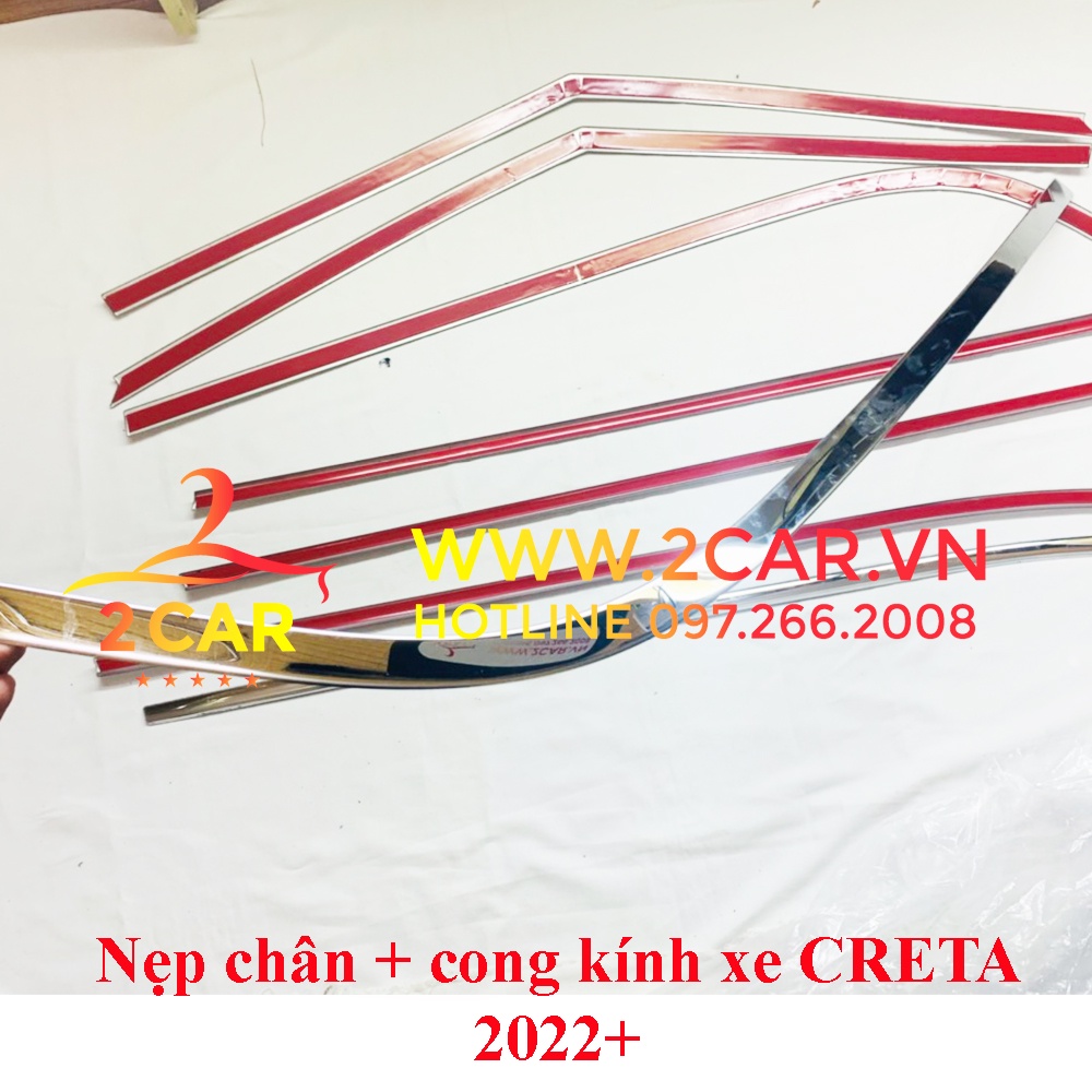 Nẹp viền chân kính, Nẹp cong kính xe Hyundai Creta 2022- 2023 Hàng inox cao cấp