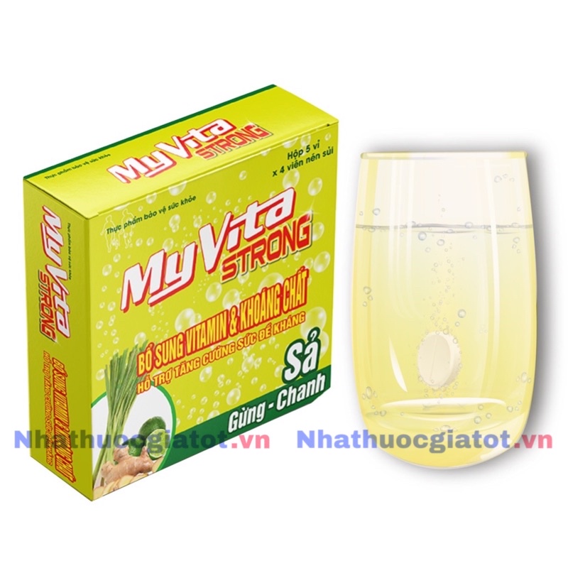 Viên Sủi Myvita Sả Gừng Chanh Hộp 20 Viên Bổ Sung Vitamin C, Vitamin nhóm B và Kẽm Hỗ Trợ Tăng Cường Sức Đề Kháng Cơ Thể