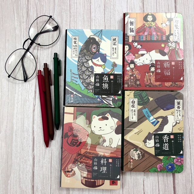 Sổ tay sáng tạo - sổ tay kế hoạch ruột mix trơn, dot, giấy màu - A6 bìa cứng gáy flat - Notebook Mèo