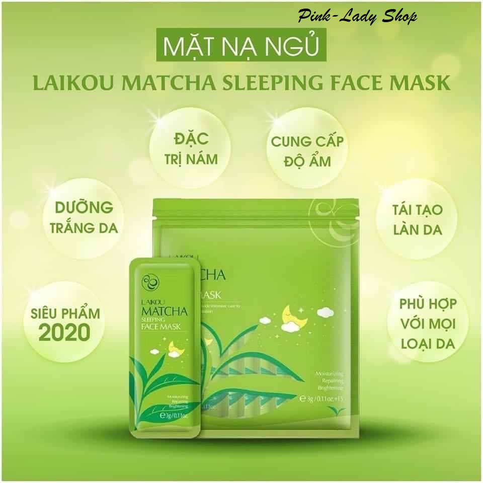 Bịch 15 Miếng Mặt Nạ Ngủ Trà Xanh Matcha Laikou Chính Hãng