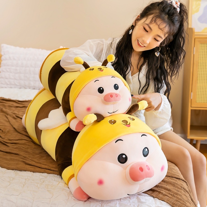 Gấu Bông Heo áo Hồng, Gối ôm lợn ong hình thú nhồi bông cho bé, Trà Sữa bông Baby Hàng Cao Cấp Mềm Mịn