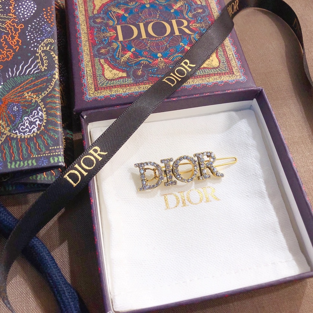 Kẹp tóc hình logo Dior bằng thép titan đính kim cương giả thời trang sang trọng cho nữ