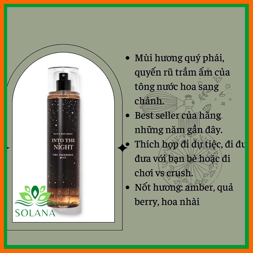 [NỘI ĐỊA TRUNG] Xịt Thơm Toàn Thân INTO THE NÌGHT&amp; A THOUSAND WISHES 236ML, Body Mist Unisex, Nước Hoa Thơm Lâu SOLANA