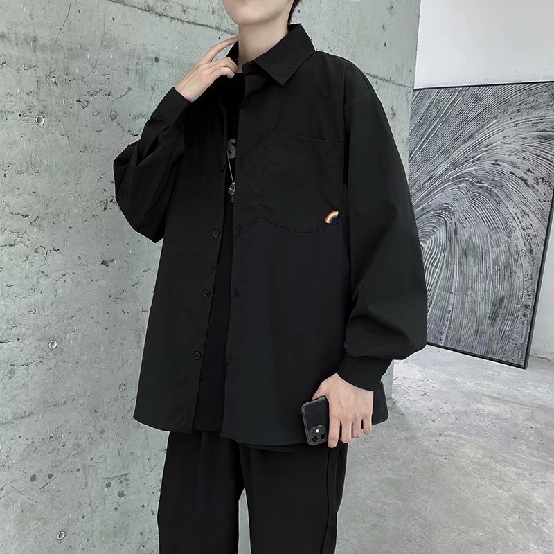NEW KOREAN STYLE Men's Long Sleeve Rainbow Color Shirt