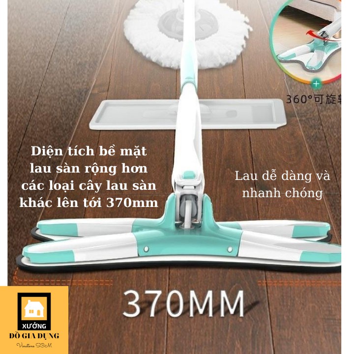 Cây lau sàn nhà thông minh [LOẠI 1] đầu xoay 360* tiện ích có bông lau sợi microfiber mềm mịn thấm hút, vắt khô dễ dàng