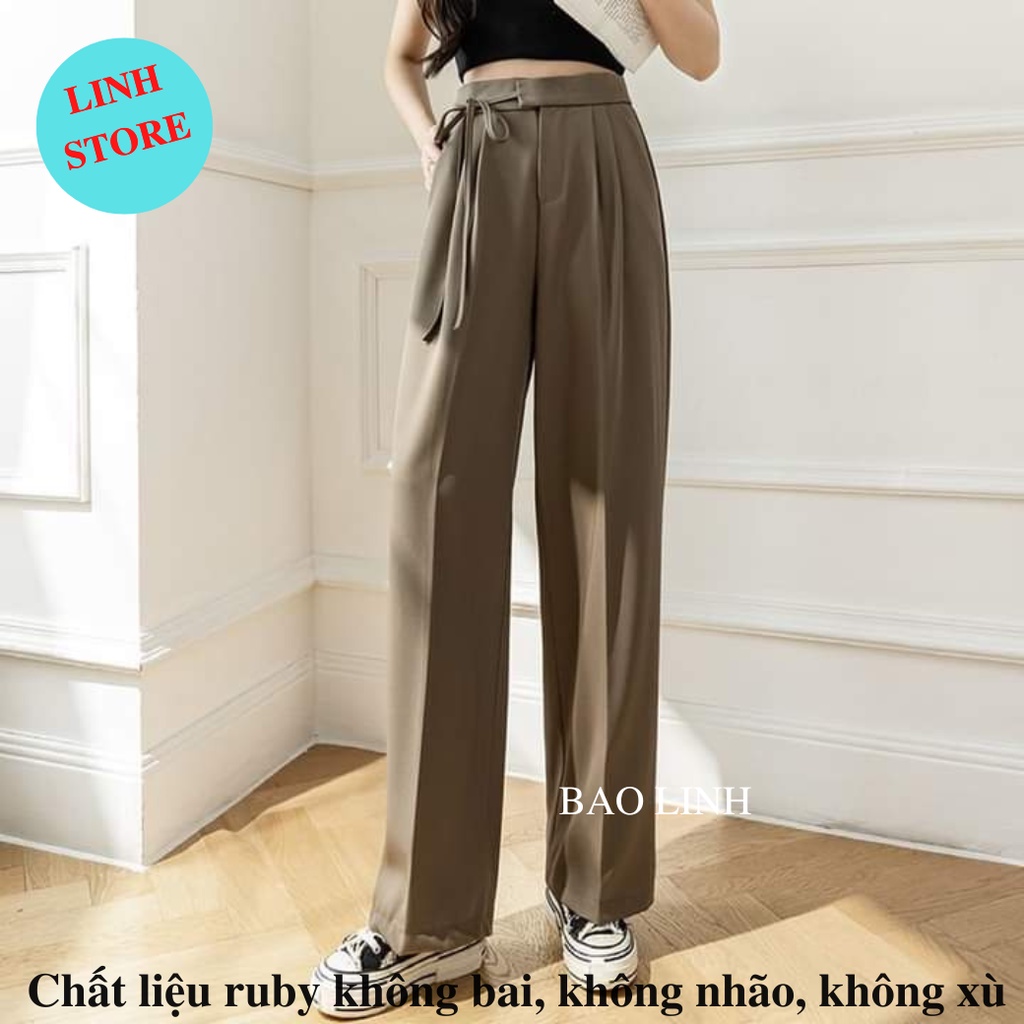 Quần Ống Rộng Dáng Suông Nữ Cạp Cao Linh Store, Quần Ống Rộng Nữ Công Sở Chất Liệu Ruby Mặc Đi Làm Đi Học M015