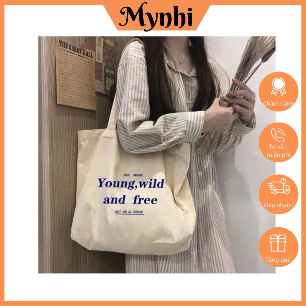 Túi vải bố canvas tote dáng vuông hoạ tiết đơn giản SHOPMYNHI SMN251