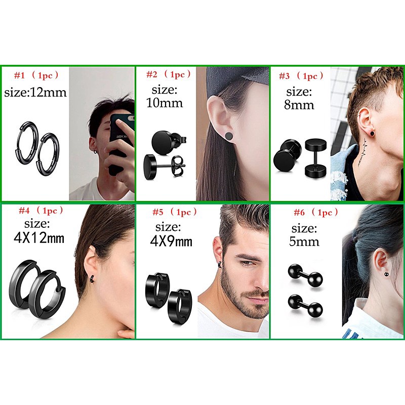1 Khuyên Tai Tròn Bằng Thép Không Gỉ Màu Đen Phong Cách Hàn Quốc Thời Trang Unisex