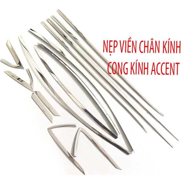 Ốp nẹp viền chân, cong kính xe Hyundai Accent 2018 - 2021, 2022, 2023 inox cao cấp, sáng bóng