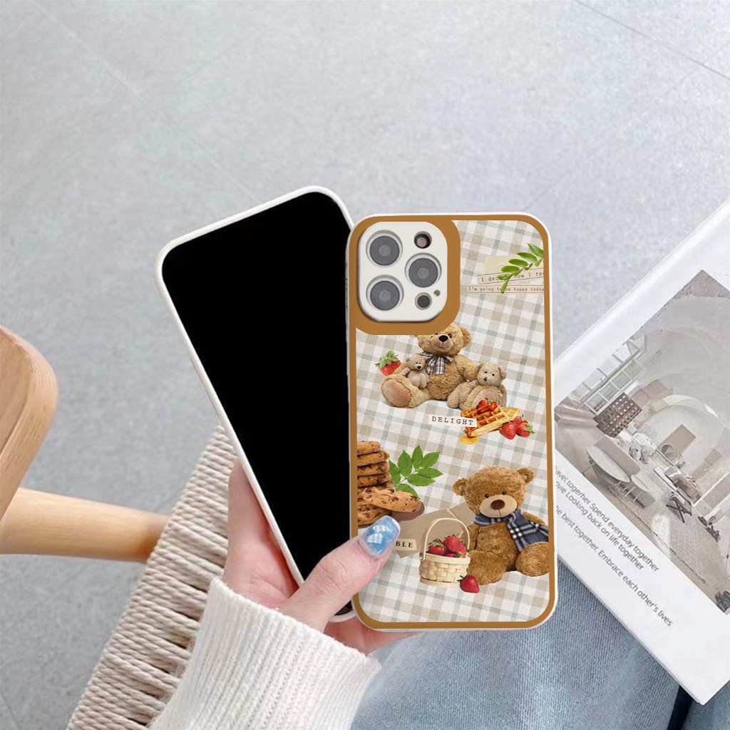Ốp Iphone siêu xinh Gấu bông cạnh đồ ăn ốp lưng iphone cạnh vuông đủ mã từ 6 đến 13promax