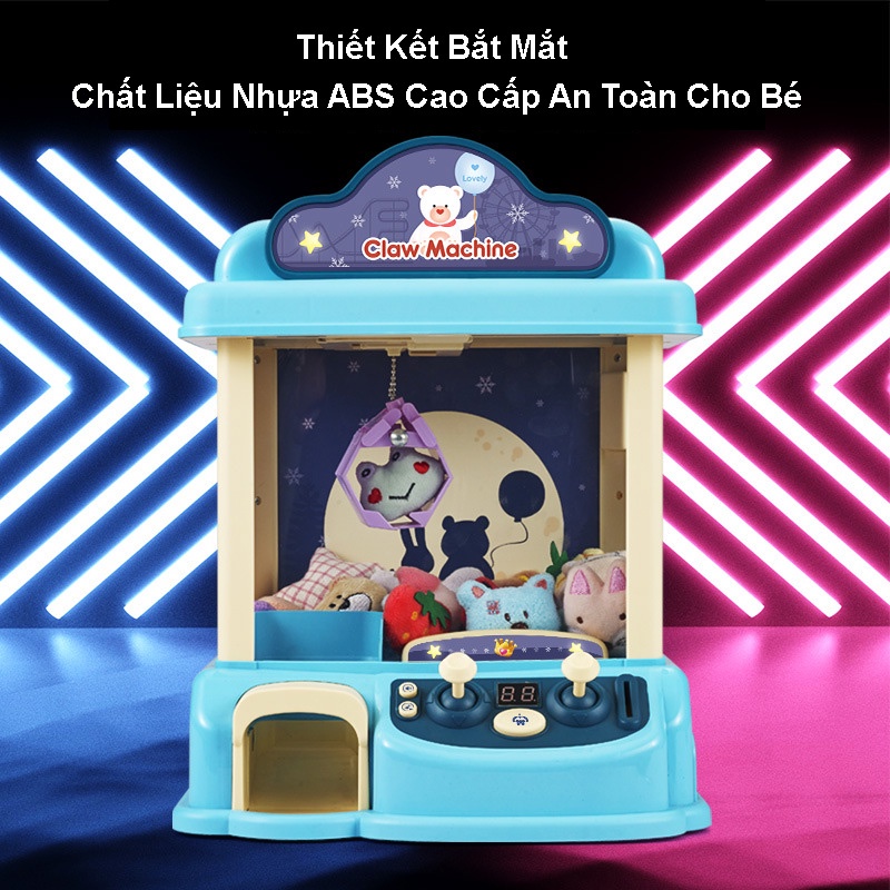 Máy Gắp Thú Mini Dành Cho Bé Kích Thước Lớn Kèm Xu Đếm Thời Gian, Có Nhạc Có Đèn Sẵn Nhiều Thú Bông Cho Trẻ Em