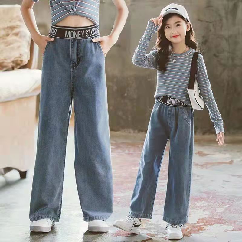 Quần Jean Ống Rộng Phong Cách Hàn Quốc Thời Trang Cho Bé Gái 12-15 Tuổi