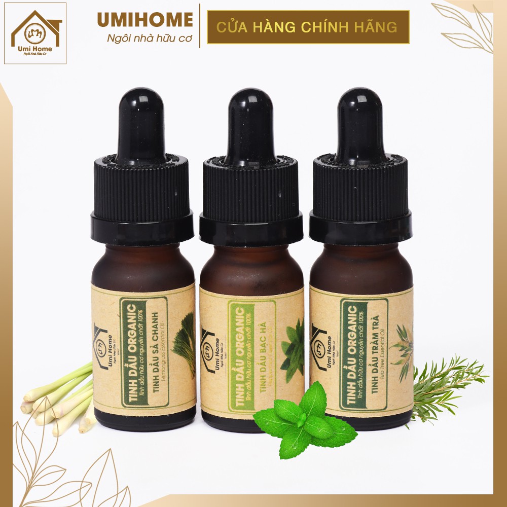 Combo 3 lọ tinh dầu Sợ Chi Vi Khuẩn (Tràm Trà, Bạc Hà, Sả Chanh) 10ml nguyên chất | Tặng kèm tinh dầu tuỳ chọn