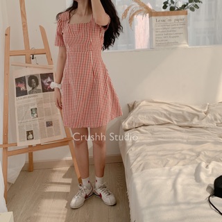 D06 - đầm caro đỏ