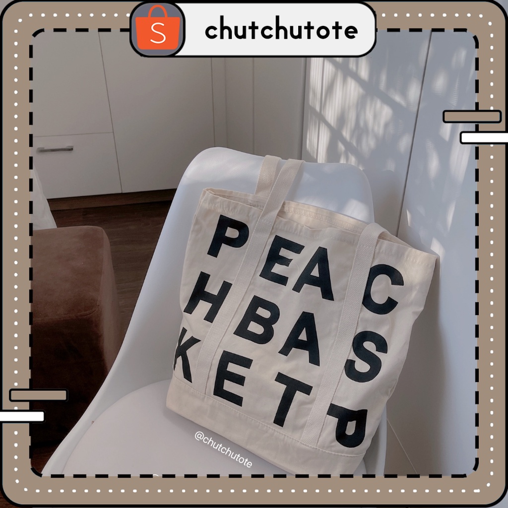 T265/[HÀNG MỚI VỀ] Túi Vải Tote Thời Trang Vintage Peach Basket Phiên Bản Giới Hạn