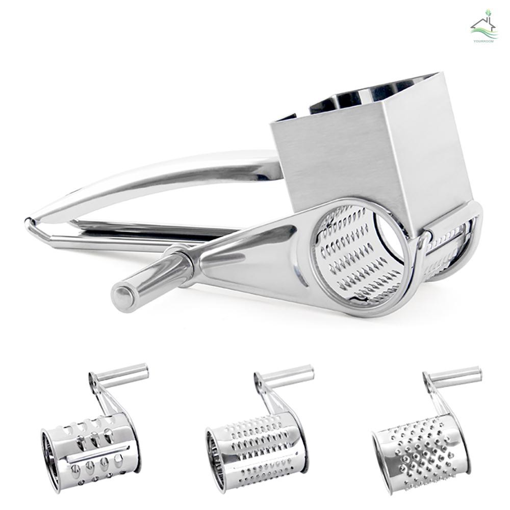 Máy cắt/bào sợi cà rốt/dưa leo/phô mai bằng thép không gỉ dạng xoay tay đa năng với 3 lõi cắt