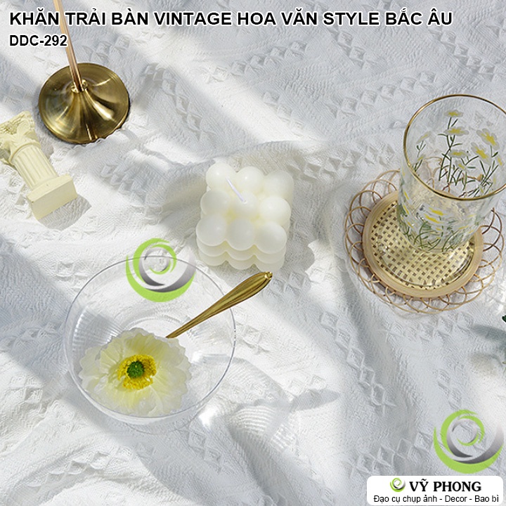 KHĂN TRẢI BÀN VINTAGE HỌA TIẾT BẮC ÂU IN NỔI HOA VĂN 3D TRANG TRÍ NHÀ BẾP ĐẠO CỤ DECOR CHỤP ẢNH SẢN PHẨM DDC-292