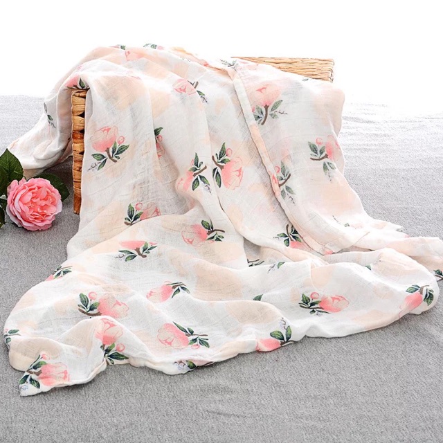 Khăn hoa văn Muslin swaddle Sợi tre trắng ( màu) cho bé