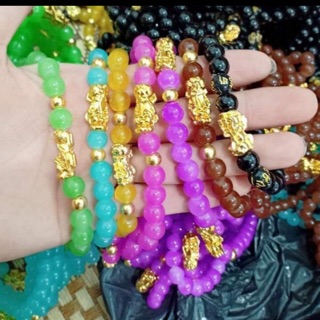 (sale50%)vòng đá phong thủy theo mệnh mix chamr tì hưu bạc si vàng