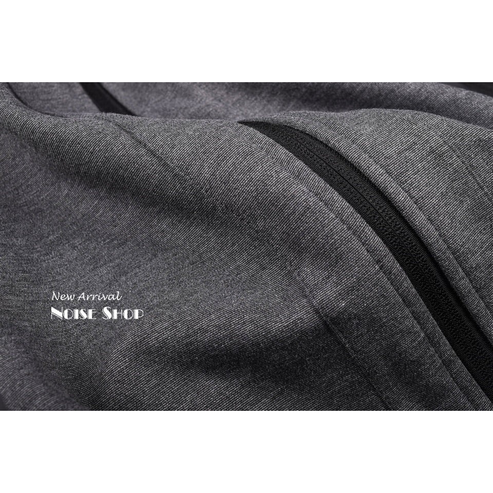 Áo Khoác Nỉ Mũ Ghi Khóa Da