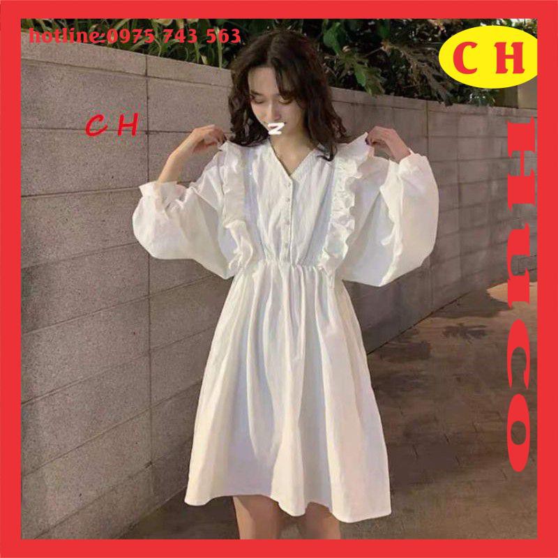 đầm nữ🦋váy nữ ulzzang 🦋sét trang phục🦋thời trang nữ🦋váy cổ V rúm chân có lót trong chất thô lụa