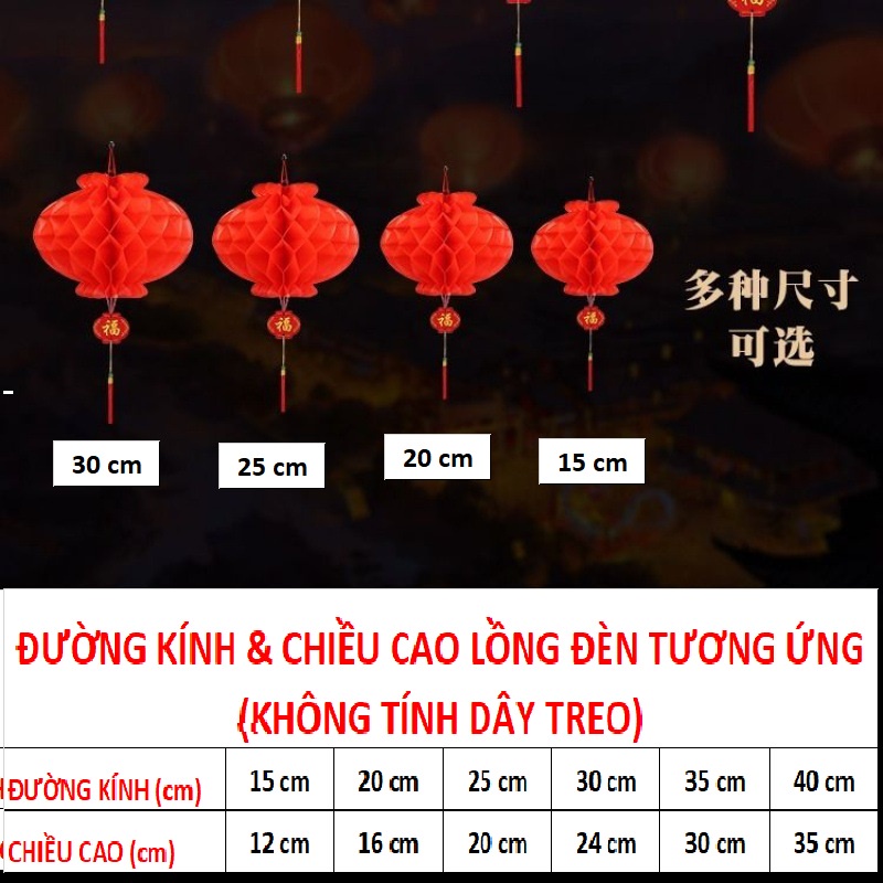 Lồng đèn đỏ chữ Phúc, đường kính 50cm, 40cm, 30cm trang trí Tết, đám cưới, Lễ hội